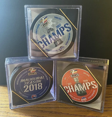 Colorado Eagles Collector’s Set of Pucks - w/ Plastic Cases for Display Cover