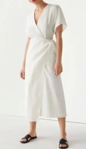& Other Stories ~ UK10/12 ~ BNWT 'Luna' Cream Linen Short Sleeve Midi Wrap Dress - Picture 1 of 9