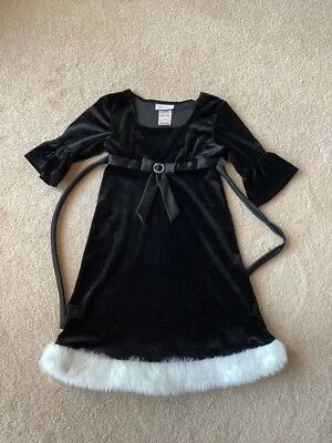 BONNIE JEAN 8 HOLIDAY SEASON/ PARTY DRESS, BLACK, HALF SLEEVE, SPARKLY, FAUX FUR - Image 1 of 4