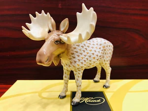 HEREND MOOSE natural-mosaic fishnet DEER FIGURINE,BRAND NEW BOXED,6"long - Picture 1 of 17