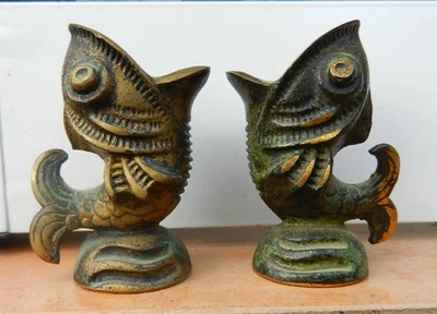 2x Statuette Fisch Messing ? Zahnstocherhalter? Aschenbecher ? antik , gebraucht - Bild 1 von 4