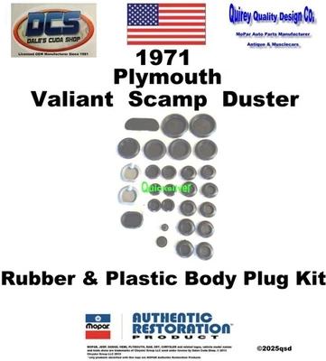 Plymouth Valiant Scamp Duster 1971 kit de tapones de carrocería de goma y plástico nuevo MoPar EE. UU. Foto 1 de 3