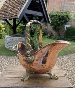 Antique Copper Brass Log Bucket Coal Scuttle Arts & Crafts c1898 Rd No 218998 - Picture 1 of 14