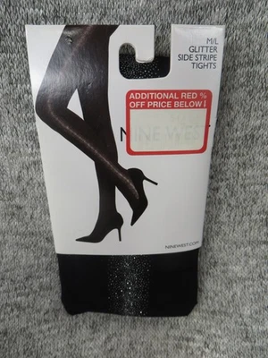 Medias Nine West para mujer medianas grandes negras brillantes rayas laterales nuevas Foto 1 de 4