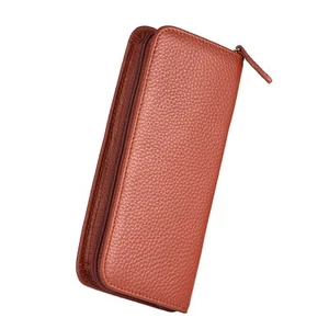 3 Slots Genuine Leather Fountain Pen Case Zippered Pen Holder Pouch, Brown - Imagen 1 de 7