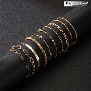 Gold Bracelet Set Chain Simple Holiday Women Ladies Girls Jewellery Gift UK NEW - Picture 1 of 4