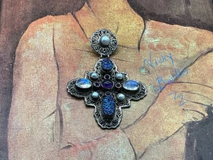 Nuovo ciondolo croce sterling Nicky Butler Drusy pietra di luna ametista perla - Foto 1 di 5