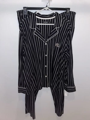 Ralph Lauren Mujer 3X Conjunto Pijama Negro Rayas Clásico Algodón Botón Nuevo Con Etiquetas Foto 1 de 4