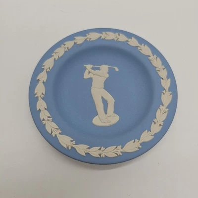 Wedgwood Blue “Jasperware” Miniature Plate, Golfer. - image 1 of 4