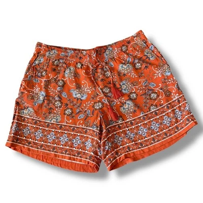 Pantalones Cortos J Jill Petite Naranja Estampado Floral Rayón Cintura Elástica Boho Verano Foto 1 de 4