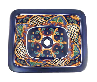 Fregadero de baño rectangular de cerámica hecho a mano Talavera arte mexicano # 23 Foto 1 de 3