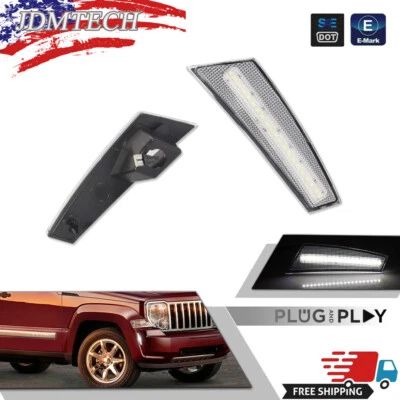 For 08-12 Jeep Liberty Clear White LED Front Fender Side Marker Signal Lights 2X - Image 1 of 4