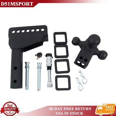 17000lb 2" Receiver 6" Drop &Rise Adjustable Towing Hitch Tri-Ball Mount Trailer - Image 1 of 4