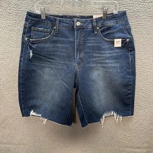 Time And Tru Shorts Womens 16 Blue High Rise Bermuda Raw Hem Distressed Preppy - Picture 1 of 9