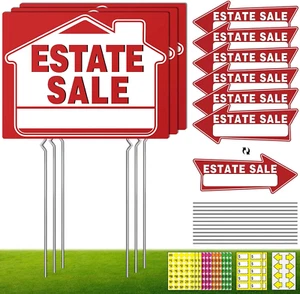 14Pcs Estate Sale Signs 17" X 13" Arrows Yard Sign Double Sided Wth Metal Stake - Picture 1 of 1