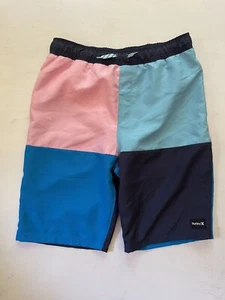 HURLEY Boy's Color Block Swim Trunks Board Shorts Pink Blue SIZE 4T - Picture 1 of 2