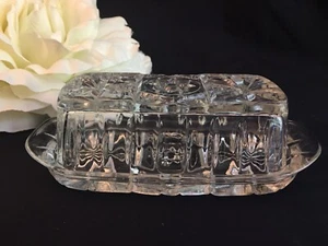 Vintage Clear Glass Anchor Hocking Starburst Covered Butter Dish - Picture 1 of 2