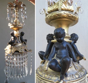 SALE!! Cherub Chandelier Blackamoor lamp vintage SWAG Spelter Brass French - Picture 1 of 12