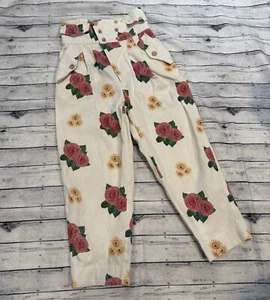 The Animals Observatory Pants Kid’s Size 8 Cream Flower Print Pleated Pants - Picture 1 of 6