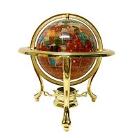 Unique Art 10-Inch Tall Table Top Amberlite Pearl Swirl Ocean Gemstone World Globe with Copper Tripod Stand