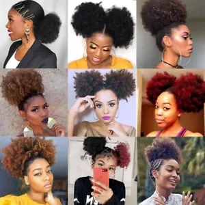 Curly Afro High Puff Drawstring Ponytail Hair Extensions Short Hair Bun As Human - Picture 1 of 32