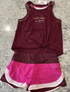 Justice 2Fer Sports  Tank top & Coloblock Running Shorts Size 8 Outfits Maroon - Picture 1 of 9