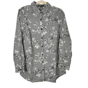 Top ROAMAN’S Negro Blanco Rayas Con Diseño Floral Abotonado Talla 14W - Imagen 1 de 5