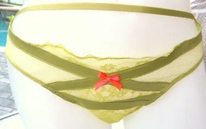 victorias secret sexy green bandage peek a boo sheer cheekini belted panty L - Picture 1 of 3