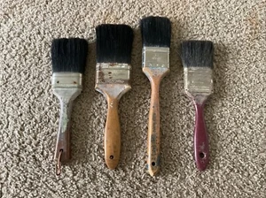 Vintage Paint Brush Lot of 4 Wooden Handle Steampunk Horsehair Farmhouse - Picture 1 of 10
