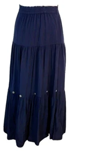 Side Saddle VTG 70s Navy Blue Western Square Dancing Rodeo Tiered Boho Skirt - Picture 1 of 21