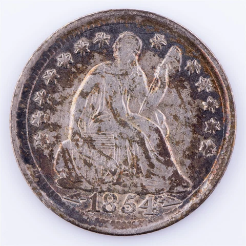 1854 Liberty Seated Half Dime AU UNC original toning Silver H10C Cover