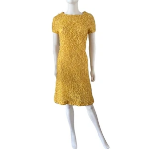Vintage 60s Mod Dress Sz M, 3D Ribbon + Lace Floral, A-line - Picture 1 of 9