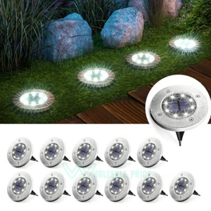 8/12x Luces Solares Para Piso Tierra Luz 8 Led De Disco Para Jardin Patio Camino - Picture 1 of 18