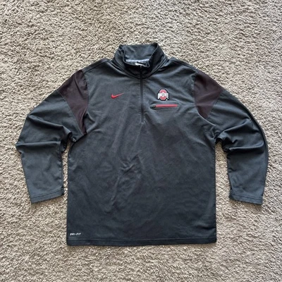 Nike Ohio State Buckeyes Quarter-Zip Pullover Coach Sweater Men’s Large Gray - Image 1 of 4