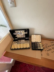 VINTAGE 2 GEFASSTE BESTECKSETS 6 ART DECO BUTTERMESSER 14-TEILIGES SET FISCHESSER - Bild 1 von 24