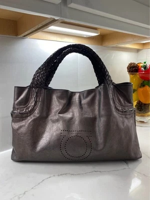 Salvatore Ferragamo Women's Metallic Leather Tote with Braided Handles Handbag - Image 1 of 4