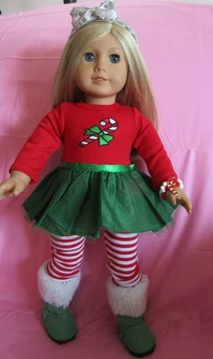 Conjunto de vestido de bastón de caramelo verde se adapta a muñeca niña 18 pulgadas vendedor de ropa lsful Foto 1 de 3