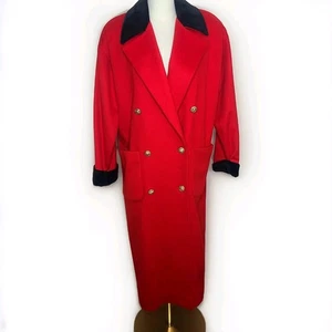 Abrigo De Colección Christian Dior Rojo Lana Doble Pecho Botones Dorados Terciopelo Acentos Años 80 - Imagen 1 de 7