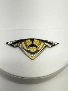 Vtg Catherine Popesco France Art Deco Revial brooch yellow black rhinestones sig - Picture 1 of 6