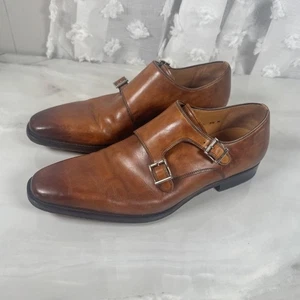 Magnanni Double Buckle Monk Strap Leather Dress Shoes Brown Burnished Toe 8.5 M - Picture 1 of 10