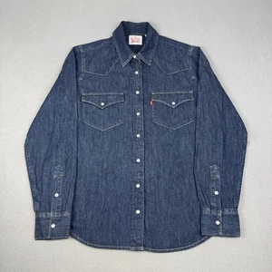 Levi's Shirt Womens Small Blue Denim Pearl Snap Western Cowboy Pockets Indigo - Picture 1 of 13