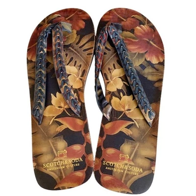 Chanclas Scotch & Soda Tropicales Floral Correa Cuero Trenzado Talla 10 Foto 1 de 4