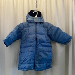 Lands End Goose Down Puffer Parka Coat Youth Sz 4 Small Blue Reversible Jacket - Picture 1 of 20