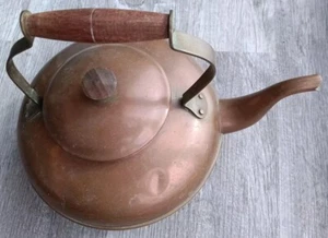 Vintage Tagus Copper Goose Neck Tea Pot Kettle Wooden Handle Made in Portugal - Picture 1 of 10