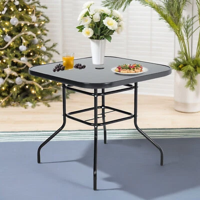 Gartentisch Outdoor Esstisch mit Schirmloch Balkontisch Beistelltisch 80x80x72cm - Bild 1 von 4