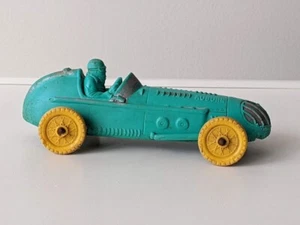 Vintage Rubber Toy Car, Aqua with Yellow Wheels - Picture 1 of 7