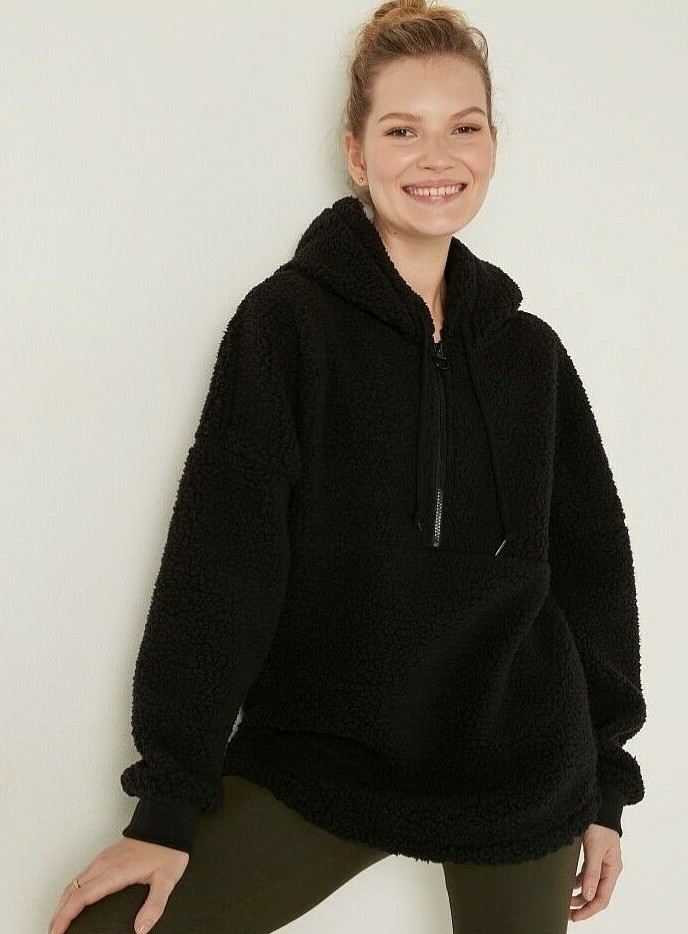 half pink and black hoodie