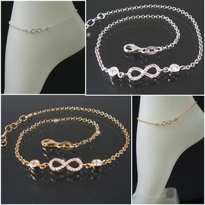 Fußkette Fuß Kette 925 Silber Gold 24-27cm Infinity Unendlich Zirkonia VE23020
