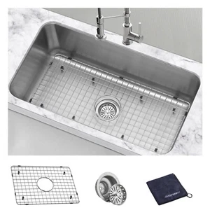 JASSFERRY 32 in Single Bowl 16 Gauge Stainless Steel Undermount Kitchen Sink - Picture 1 of 7