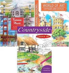3 x Anti-Stress Adult Colouring Books For Adults Teens - PLACES COTTAGES COUNTRY - Picture 1 of 24